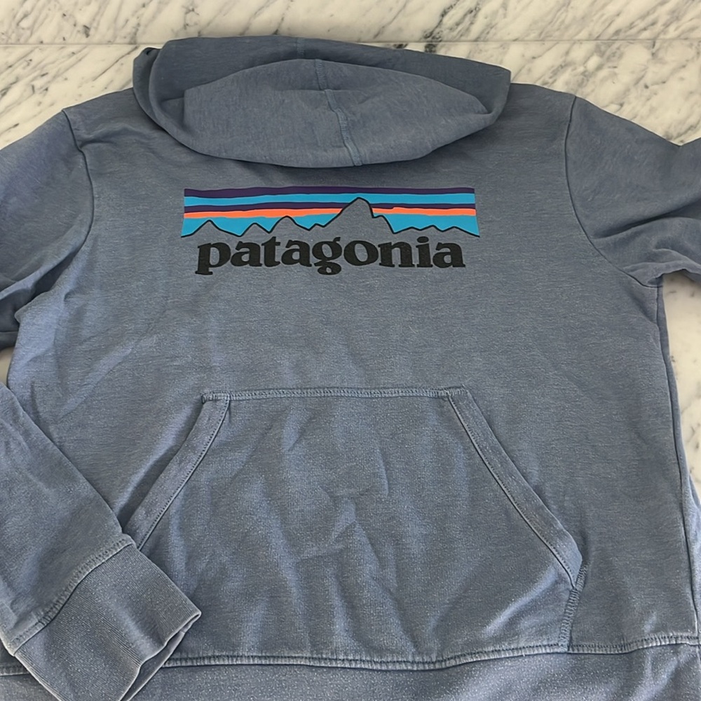 Patagonia sweatshirt, kids large, lightweight, not too thick.Great color